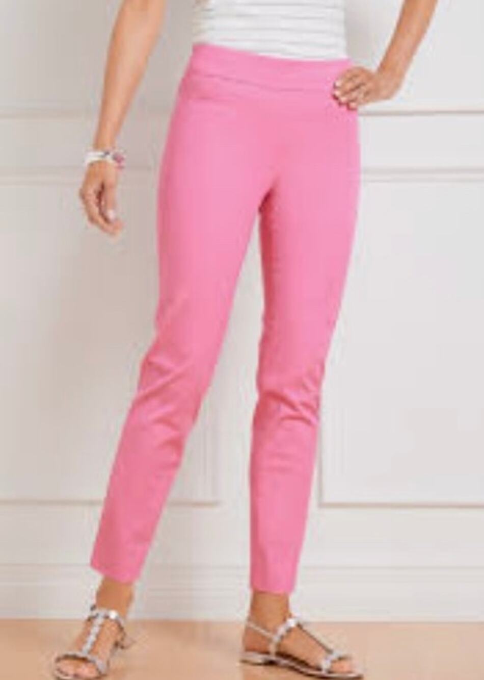 Talbots Womens 8 Petite Pink Chatham Ankle Pants Flat Front Summer Casual